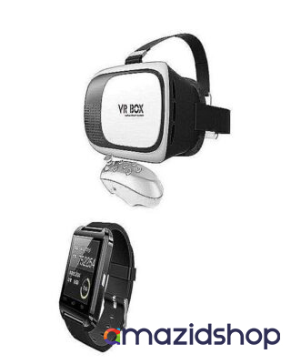 Vr Box with Bluetooth Joystick & U8 Smart Watch - Black & White