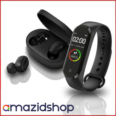 Pack of 2 Mi band 4 Fitness Band with Redmi Airdots Earbuds/ Earphones/ Handsfree - Black