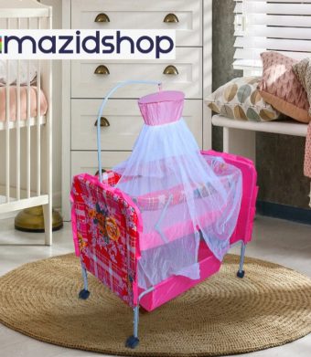 Baby Bed With Swing M7dx In Metal Frame Cot & Cradle With Stand Support & Mosquito Net - Pink, Amazidshop
