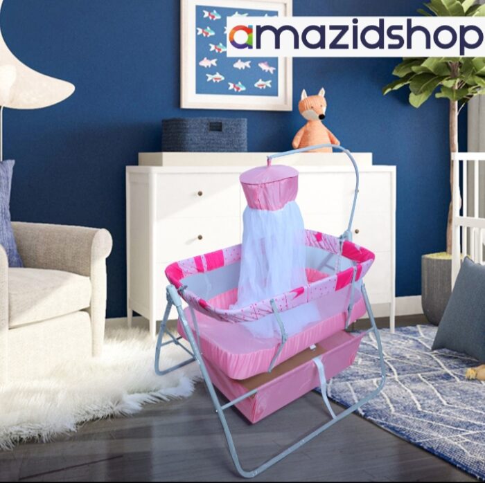 Baby swing cot cradle In Metal Frame Cot & Cradle With Stand Support & Mosquito Net - Amazidshop, pink
