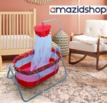 Amazidshop Baby Cradle Swing in Metal with Mosquito Net red & skyblue
