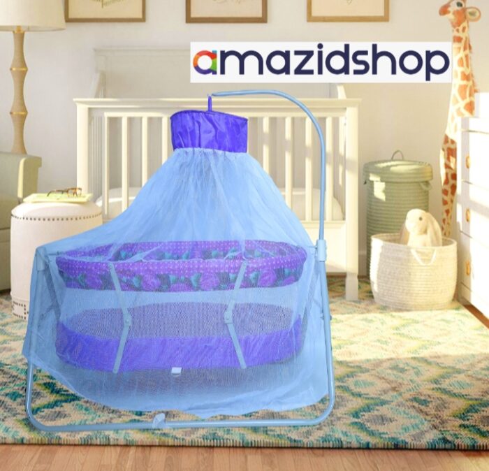 Amazidshop Baby Cradle Swing in Metal with Mosquito Net mergenta & skyblue 2