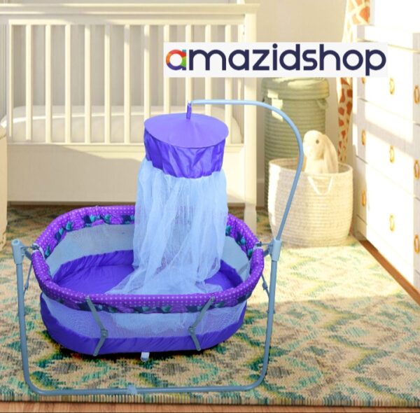 Amazidshop Baby Cradle Swing in Metal with Mosquito Net mergenta & skyblue