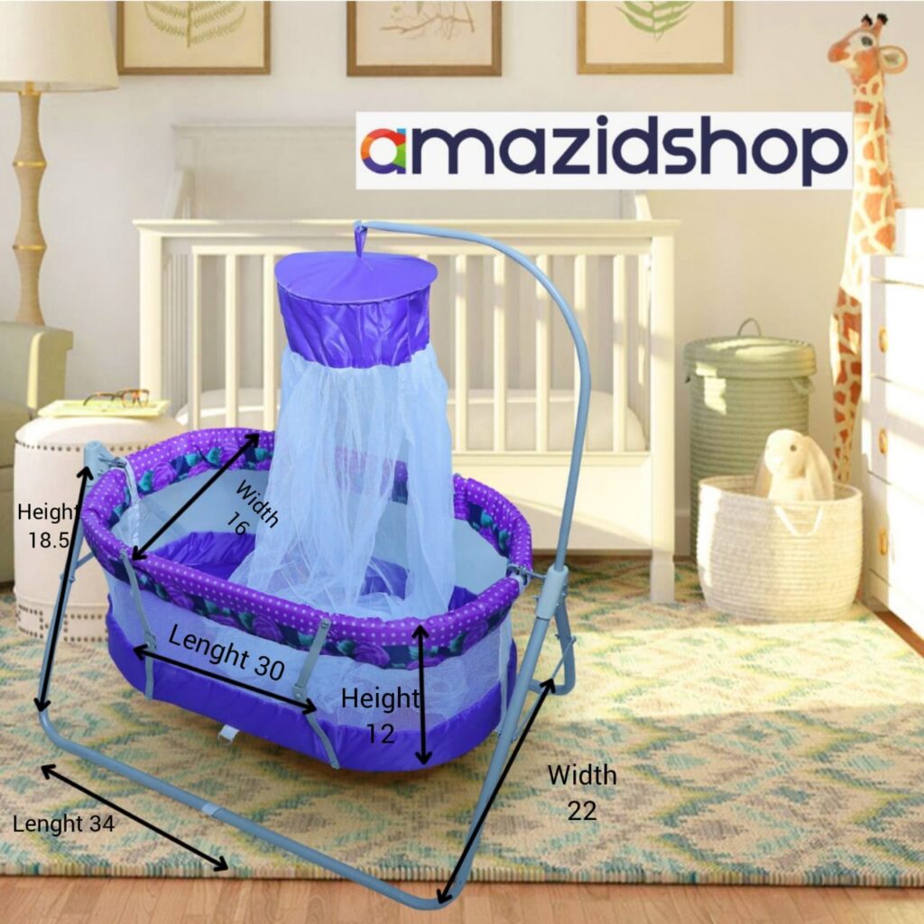 Baby cradle swing in metal with mosquito Net purple & skyblue with diamentions
