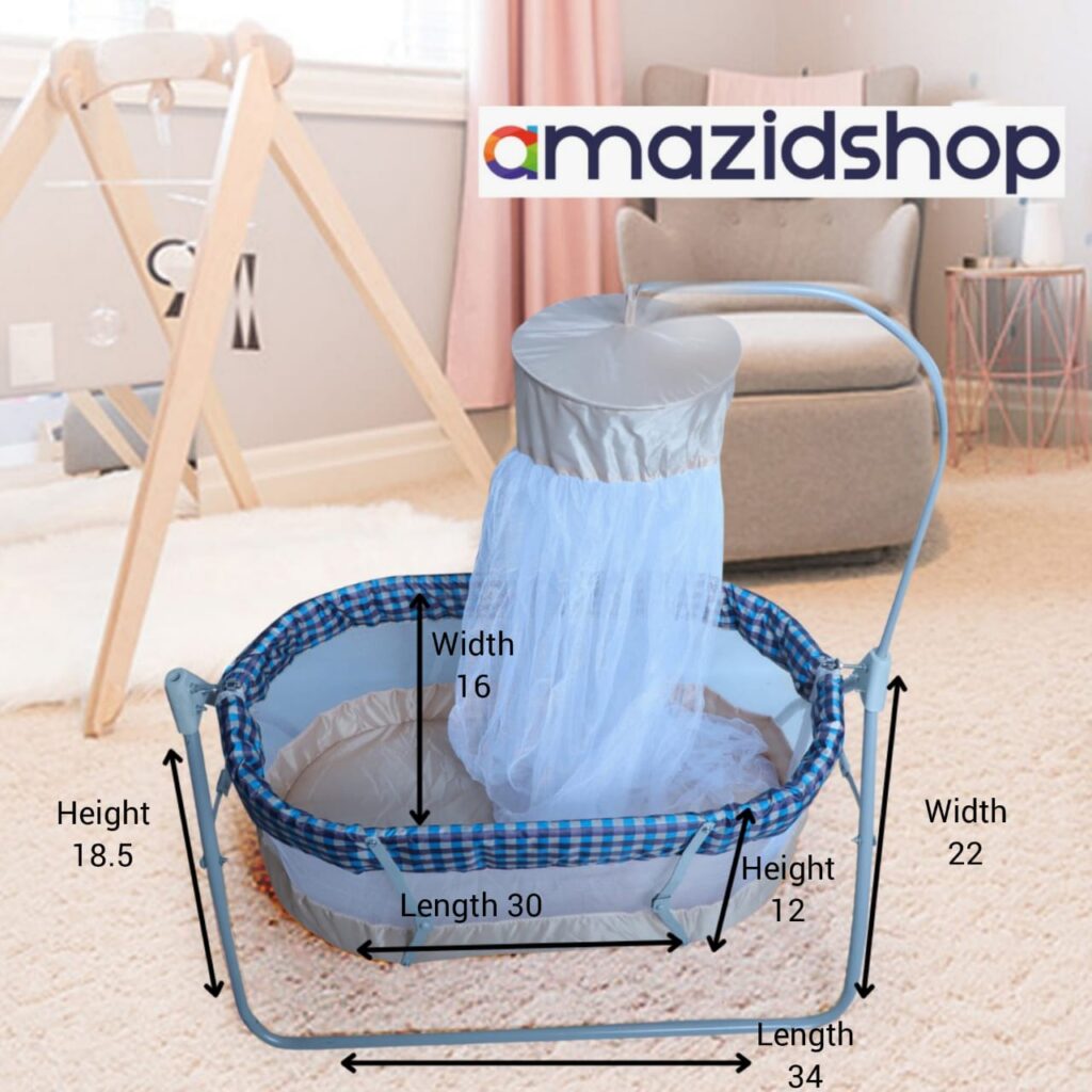 Amazidshop Baby Cradle Swing in Metal with Mosquito Net with diamention explained