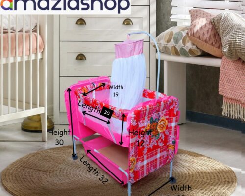 Baby Swing Cot & Cradle with Stand Support pink explained with diamention