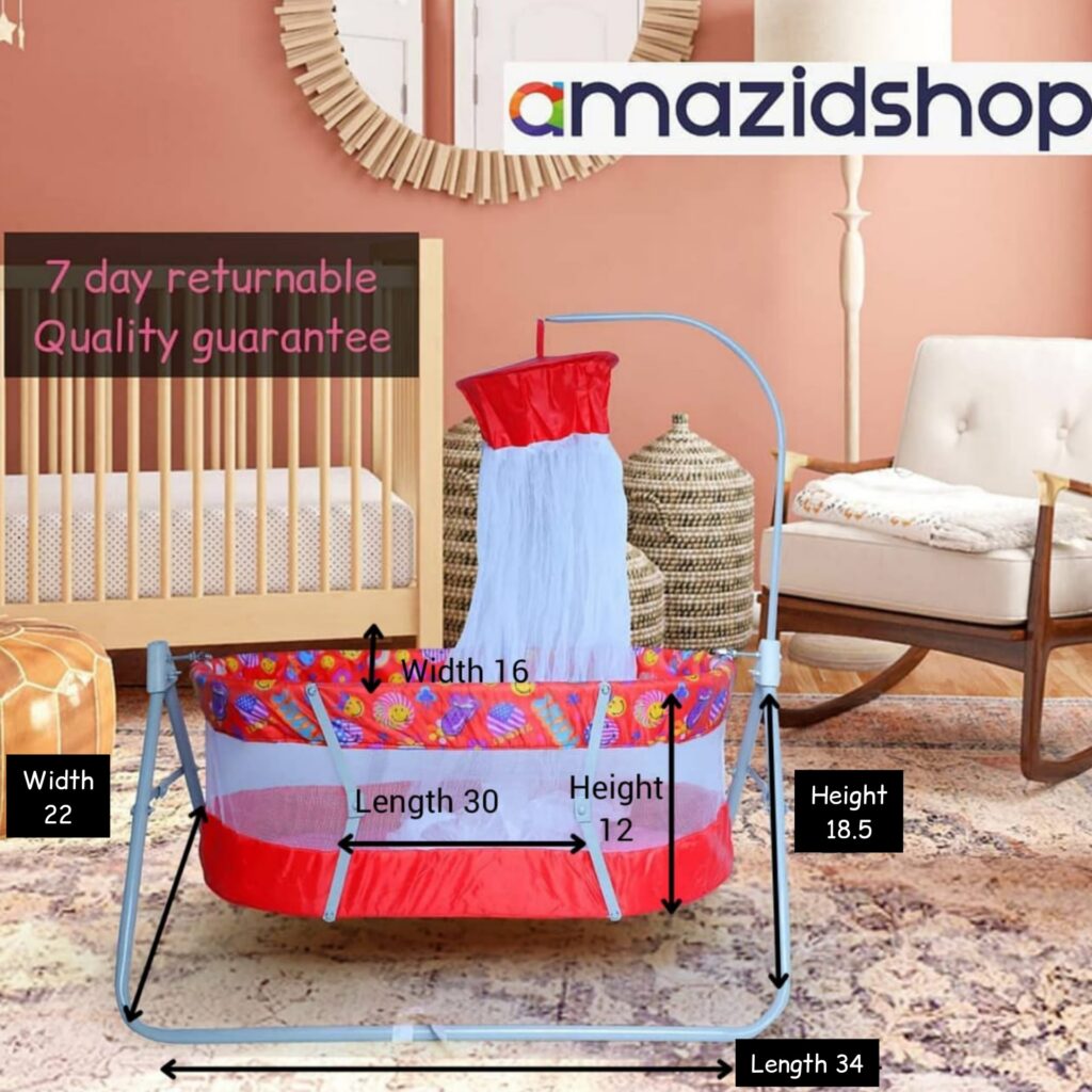 Baby cradle swing in metal with Mosquito net red & skyblue with diamention
