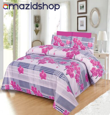 3Pc Printed King Size Double Bed Sheet pink pink flowers