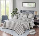 5 Piece Quilted Bed Set gray lines