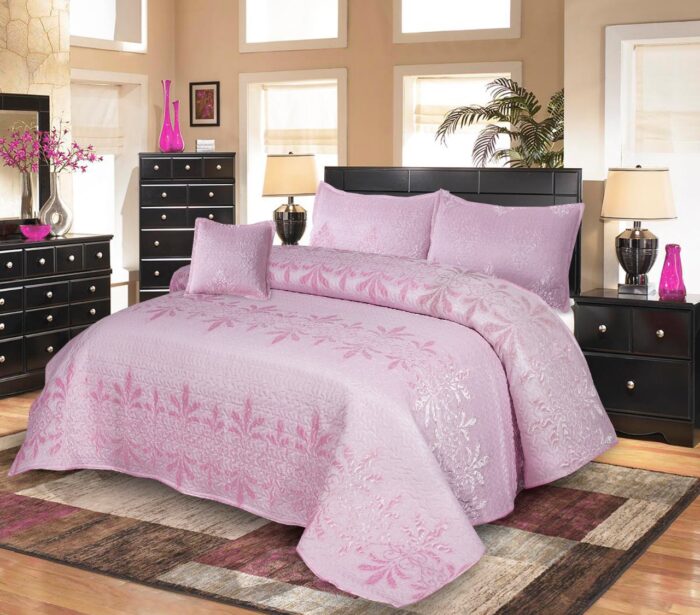 5 Piece Quilted Bed Set light pink flowers
